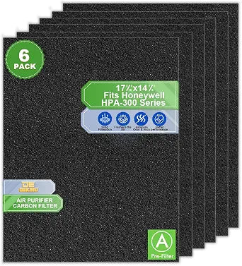 Dekiru 6 Pack Cut to Fit Activated Carbon Filter, Compatible with Honeywell HPA300 Air Purifiers, Charcoal Filters for Window, Vent, AC, Range Hood, Odor Removal
