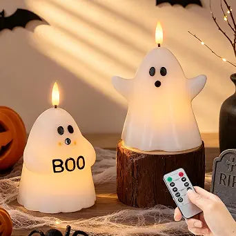 Halloween Flameless Candles with Remote, Ghost Battery Operated Candles Wax