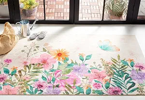 SAFAVIEH Washable Rug Door and Kitchen Mat Collection - 3' x 5', Ivory & Pink, Slip Resistant & Easy to Clean, Ideal for Entryway, Foyer, Mudroom, Accent Space (DKM338A)