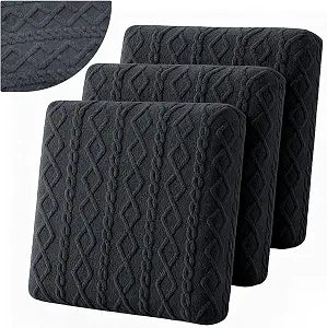 Gilprop 3 Pcs Couch Cushion Covers for Sofa Stretch Jacquard Cable Knit Seat Cover Washable Sofa Slip Covers with Elastic Bottom Washable Modern Furniture Protector for Sectional Slipcover(Dark Gray)