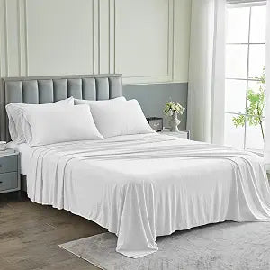 Pure Bedding Bed Sheets - Twin Sheet Set [4-Piece, Heather White] - Hotel Luxury 1800 Brushed Microfiber - Soft and Breathable - Deep Pocket Fitted Sheet, Flat Sheet, Pillow Cases