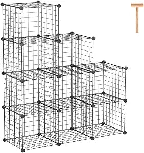 C&AHOME Wire Cube Storage - 9-Cube Organizer, Metal Grids, Bookshelf, Black