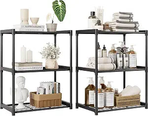 3-Tier Storage Shelves-2 Pack, Shelf with Plastic Connectors, Shelving Rack