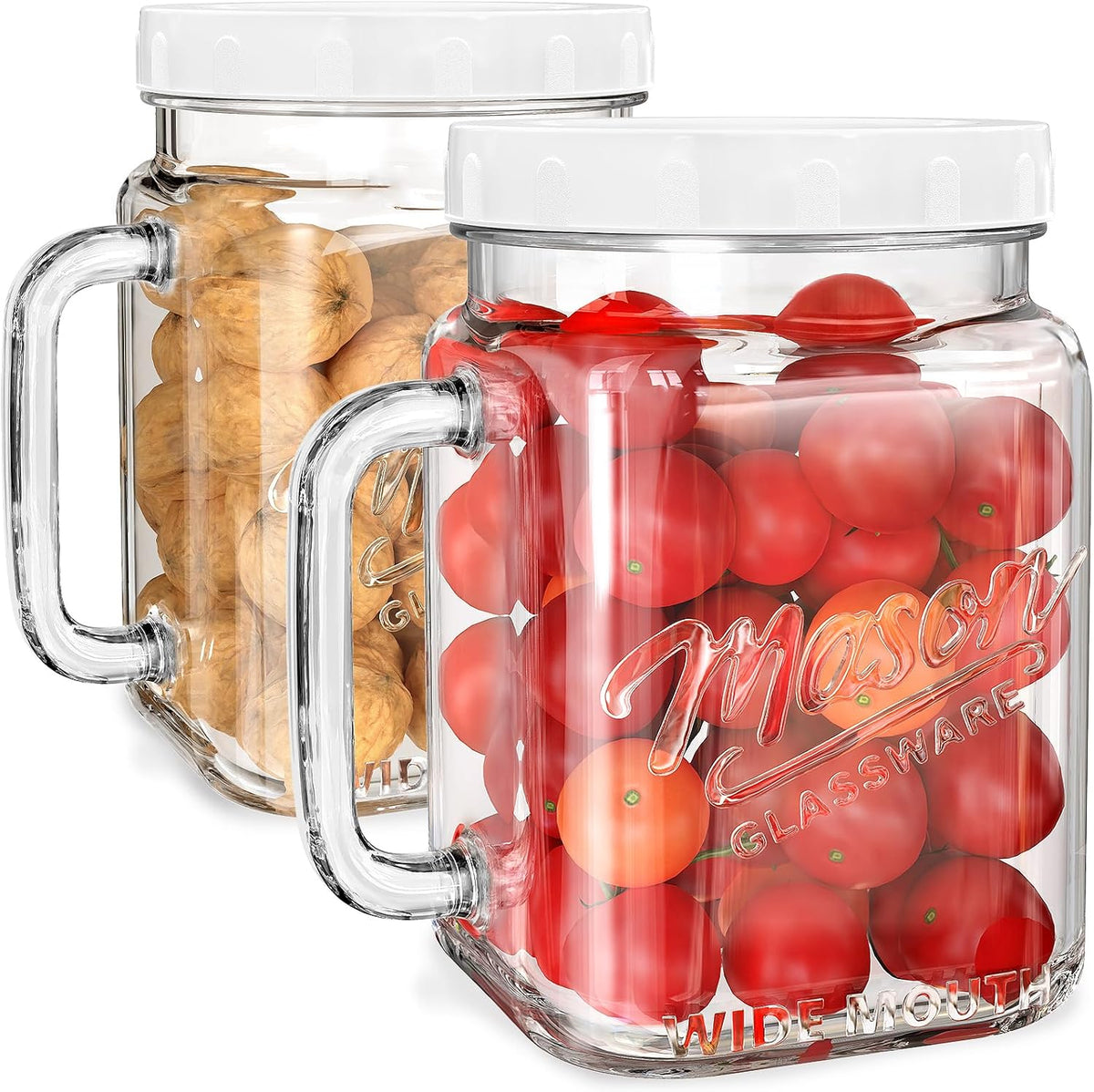 Folinstall 74 oz Wide Mouth Mason Jar w Handle, Airtight Storage Container