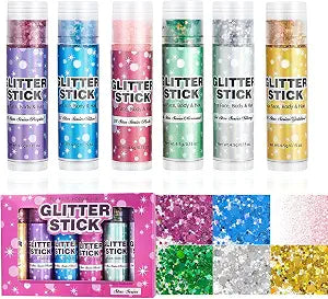 Glitter Stick Set for Face, Body & Hair, Festival Makeup Sticks, 6 Colors
