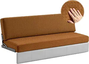 RV Couch Covers for Jackknife Sofa Bed, 2-Piece Stretch RV Sofa Cover with Adjustable Elastic Straps, Pet Friendly Washable Slipcover for Camper Couch, Furniture Protector for RV Sofa (Brown)