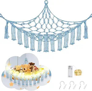 CERETIA Stuffed Animal Hammock Corner Plushie Net Storage, Jumbo Baby Blue