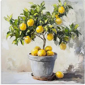 Stupell Industries Falling Lemon Tree Kitchen, 17 x 17 Inch Canvas Wall Art