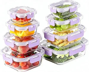 8 Pack Glass Food Storage Containers with Snap Locking Lids for Meal Prep