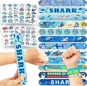 124PCS Shark Party Favors with 24 Slap Bracelets and 100 Temporary Tattoos