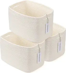 XUANGUO Woven Cotton Rope Storage Baskets 15x10x9.3" 3 Pack White