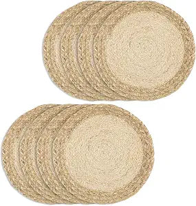 Boho Farmhouse Dining Table Placemats Set of 8, Handwoven Gourd Grass & Corn Husk Heat Resistant Rustic Table Mats for Kitchen Decor