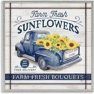 Farm Fresh Sunflowers Ad, 12 x 12 Inch Framed Gicle Print