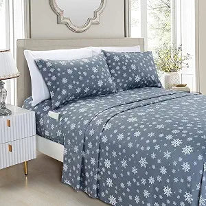 Elegant Comfort Luxury Soft Bed Sheets Holiday Pattern 1500 Thread Count Egyptian Quality Microfiber-Softness Wrinkle and Fade Resistant (6-Piece) Bedding Set, Cal King, Snowflake-Gray