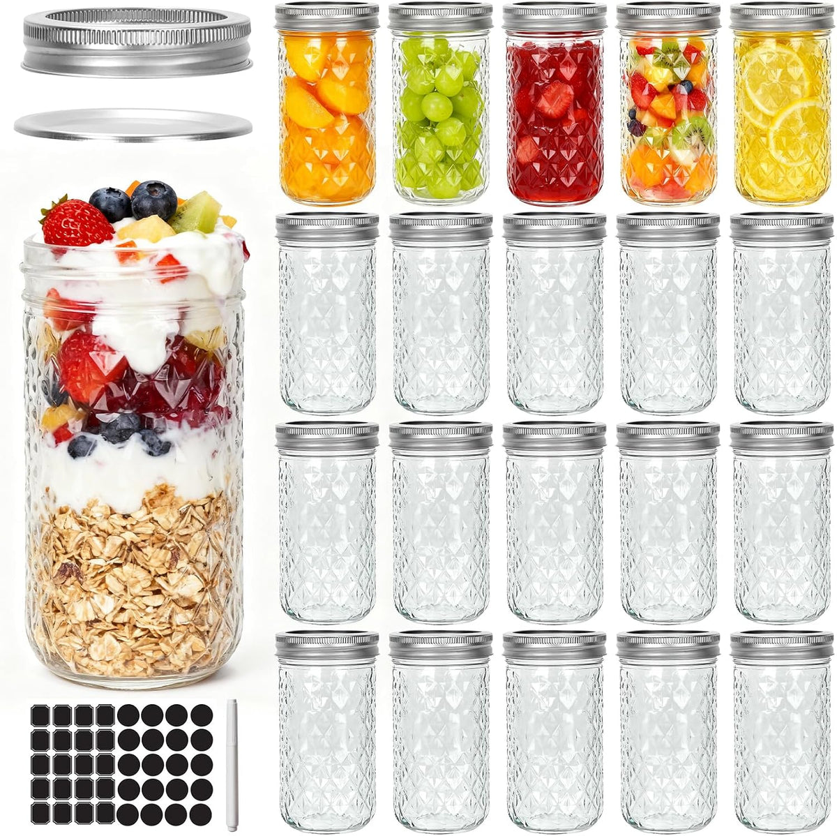 12 oz Regular Mouth Mason Jar with Airtight Lid,20 Pack Glass Canning Jars