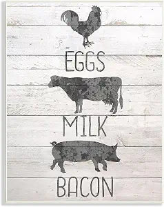 'Farmhouse Planked Look Eggs Milk and Bacon'| Wall Plaque Art