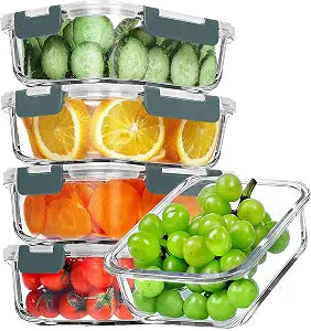 VERONES 5 PACK 36 OZ Glass Meal Prep Containers Set with Lids, Grey
