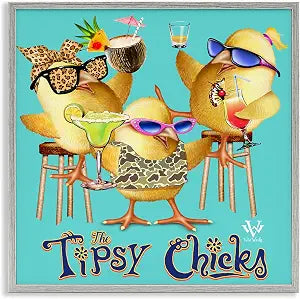 Tipsy Chicks Groovy Cocktail Humor, 12 x 12 Inch Framed Gicle Print