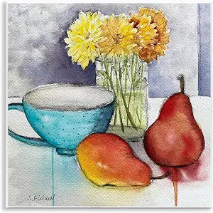 Modern Kitchen Teacup Fruit, 12 x 12 Inch Mounted Print on Wall Plaque