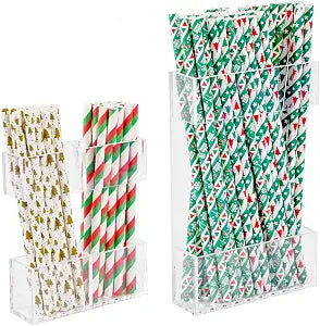2 PACK Small Acrylic Straw Holder for Cabinet DoorsStraw Organizer Storage with Most SizesMulti-Function Kitchen Accessories Container with Adhesive Round Pads(Transparent)