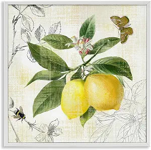 Vintage Lemon Pattern Kitchen, 17 x 17 Inch Framed Gicle Print