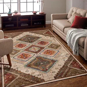Superior Indoor Area Rug, Jute Backing, Plush Floral Paisley Rugs for Entryway, Kitchen Floors, Office Floor Cover, Damask Medallion Rugs, Parkway Collection, 4' x 6', White/Rust