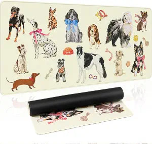 Haocoo Watercolor Dog Breeds Desk Mat,Gamer Computer Pad 35.4"x15.7"(Beige)