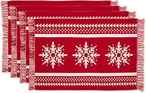 DII Holiday Nordic Dining Kitchen & Table Dcor Collection, Christmas Placemat Set, 13x19, Jacquard Stripe Snowflake, 4 Piece