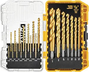 DEWALT Drill Bit Set, 21 Pc. Titanium Nitride Coated Pilot Point DEWALT Bit Set with Case for Wood, Metal and Plastic (DW1361)