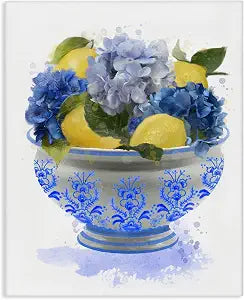 Stupell Industries Hydrangea Lemon Bowl, 16 x 20 Inch Canvas Wall Art