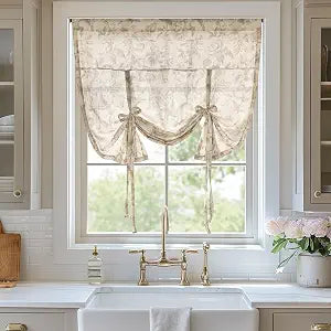 Madison Park Linen Tie Up Valance for Living Room, Floral, 42x63 Neutral