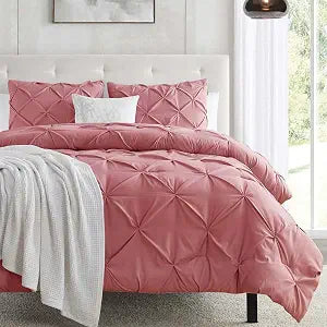 Nestl Mauve Duvet Cover Queen Size - Soft Double Brushed Duvet Set with Button Closure & Corner Ties, 3 Piece Luxurious Pinch Pleated Duvet Cover Set 90x90 Inches with 2 Pillow Shams