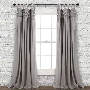Lush Decor Lydia Curtains Ruffle Window Panel Set for Living, Dining, Bedroom (Pair), 84 x 40, Gray