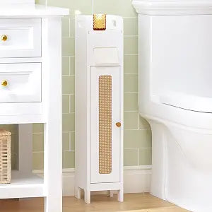 Spirich Small Bathroom Storage Cabinet with Toilet Paper Holder, White