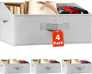 Criusia Closet Organizers Bins 4 Pack - Large Collapsible Shelf Organizer with Handles - Fabric Trapezoid Home Organization and Storage Baskets for Organizing Clothes Toy Blanket Towel Purse Hats