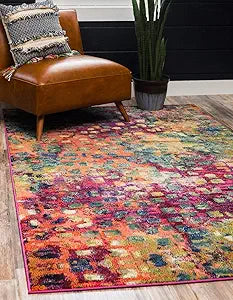Unique Loom Jardin Collection Colorful, Vibrant, Abstract, Modern Area Rug (2' 0 x 3' 0 Rectangular, Multi/ Blue)