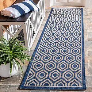 SAFAVIEH Washable Rug Outdoor Courtyard Collection - 2'3" x 6'7" Runner, Navy & Beige, Non-Shedding & Easy Cleaning, Ideal for Patio, Entryway, Mudroom, Hallway, Kitchen (CY6902-268)