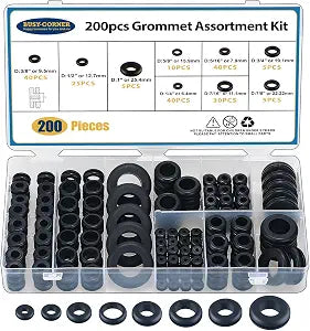 200 PCS Hollow Rubber Grommet Firewall Hole Plug Assortment, Rubber Grommet kit 1/4", 5/16", 3/8", 7/16", 1/2", 5/8", 3/4'', 7/8", 1''