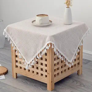 Linen Small Square Farmhouse Tablecloth 24 x 24 Inch Beige