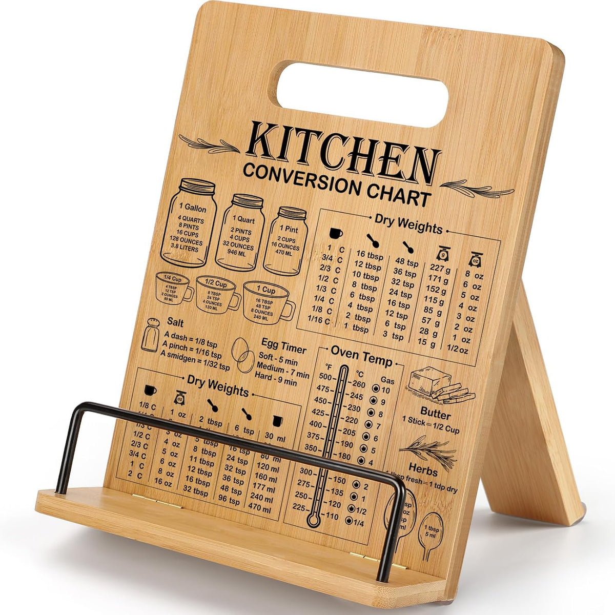 Bamboo Cookbook Stand for Kitchen Counter, Adjustable Recipe Book Holder