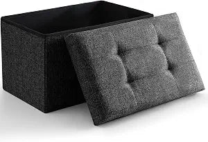 Storage Ottoman Bench Foldable Footrest Foot Stool, 16" Fabric Black