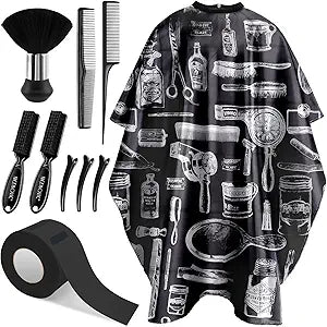 NICEMOVIC 10 in 1 Hair Cutting Barber Cape with Neck Duster Brush Barber Brush Neck Strips Hair Combs Hair Clips, Professional Barber Accessories Cleaning Supplies for Salon Haircut Styling