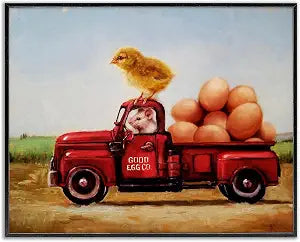 Chick Mouse Farm Egg Truck, 11 x 14 Inch Framed Gicle Print