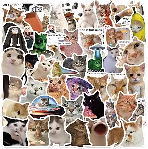 Funny Cat Meme Stickers, 50Pcs Cute Stickers for Teens Adults.