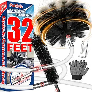 PetOde 32 Feet Dryer Vent Cleaner Kit, Flexible Lint Remover