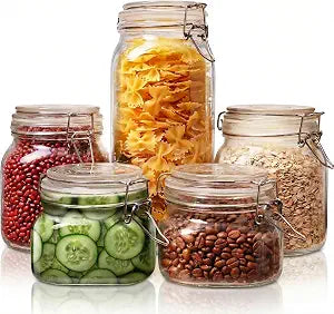 Square Glass Jars with Airtight Lids, Mason Jar with Clamp Lids Multi 5Pack