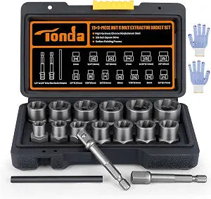 TONDA Bolt Extractor Kit, Stripped Bolt Remover, 16 Piece, 1/4"-3/4"