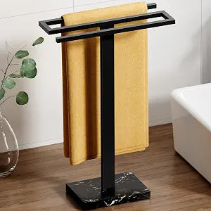 KES Hand Towel Holder Stand, Freestanding Countertop, Black Marble Base