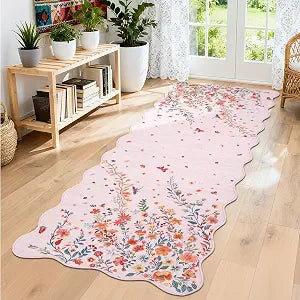 GAOMON Modern Floral Rug 2x6 Washable Runner Rug Ultra Soft Non Slip Kitchen Runner, Indoor Stain Resistant Non Shedding Foldable Long Carpet for Entryway, Laundry, Bedroom, Home, Pink