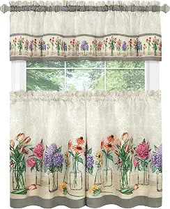ACHIM Garden Blooms Printed Tier & Valance Set, 58 x 36 in